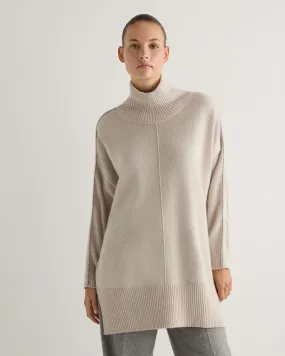 Women's Mock Neck Metal Cashmere Jumper With Lurex Ecru White