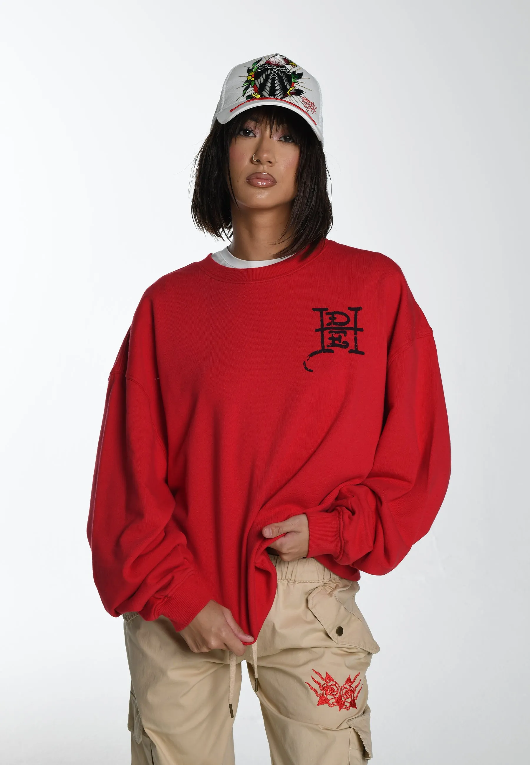 Womens Slow-Love Graphic Crew Neck Sweatshirt - Red